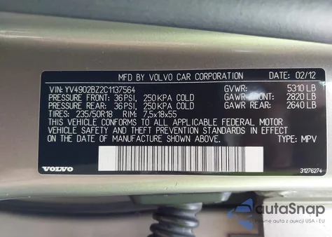 2012 Volvo Xc70 T6 from USA, damaged, VIN YV4902BZ2C1137564